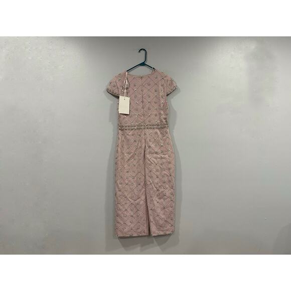 Mac Duggal 2234 Pink Hand Embellished High Neck Midi Dress Sz 8 NEW - Picture 5 of 7